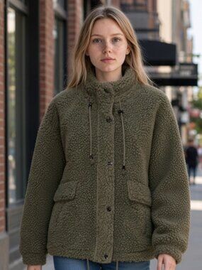 NWT INDUSTRY Dark Olive Green Sherpa Bomber Jacket Large